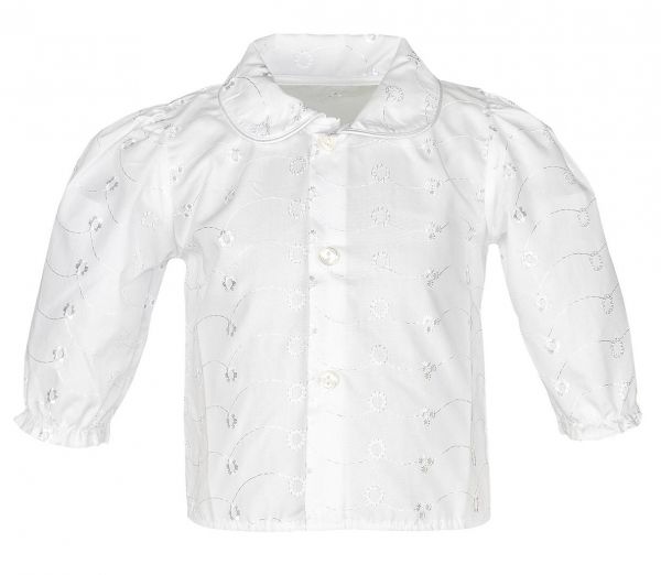 Taufbluse Röschen in Weiß - Baby-Hemd langarm - Carlina