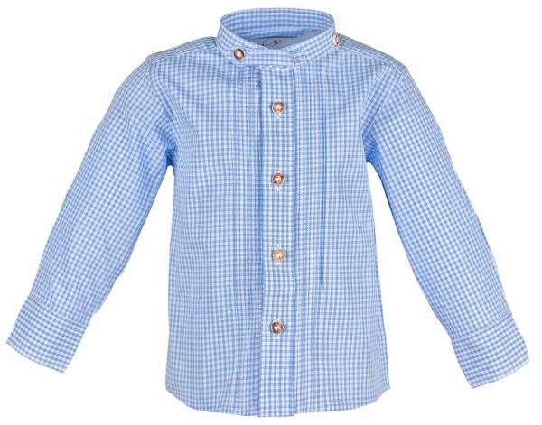Hellblau-Weiß kariertes Langarm Trachtenhemd Lars für Baby Jungen und Kindern - Almsach 